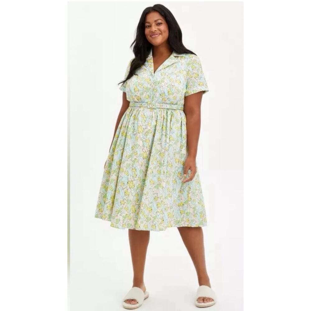 Torrid x Disney Tinkerbell Teal Belted Midi Whimsical Shirtdress NWT Sz 20 - Picture 3 of 6